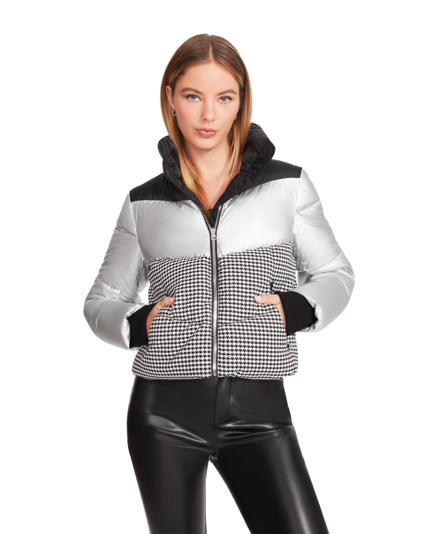 Silver / Black Steve Madden Ariana Women's Jackets | PH 3481FLX